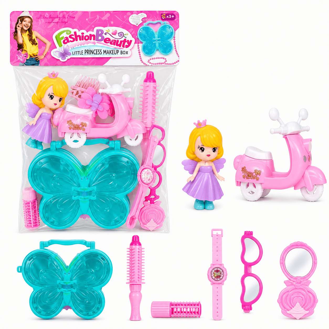 Fashion Beauty Princess Makeup Play Set with Scooter & Accessories for Kids