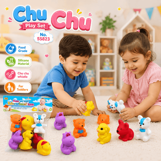 Chu Chu Animal Squeaky Toy Play Set – Soft Silicone Bath Toys for Toddlers
