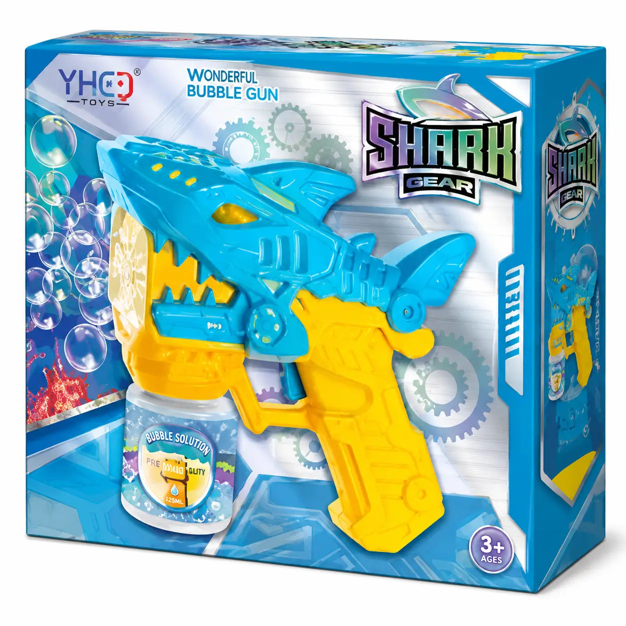 Shark Gear Bubble Gun Toy with Bubble Solution – Blue & Yellow