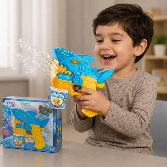 Shark Gear Bubble Gun Toy with Bubble Solution – Blue & Yellow
