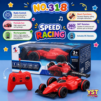 1:18 Remote Control Formula Racing Car with 360° Stunt Action and LED Lights