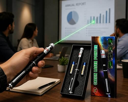 Green Laser Pointer with Multiple Pattern Caps | Battery Operated Laser Pen