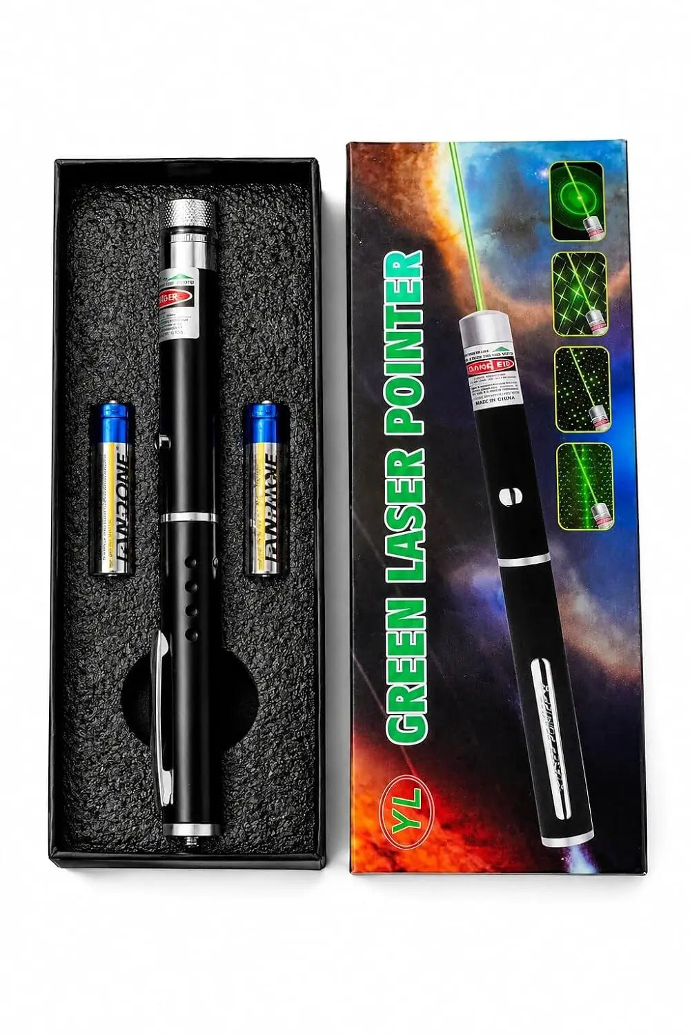 Green Laser Pointer with Multiple Pattern Caps | Battery Operated Laser Pen
