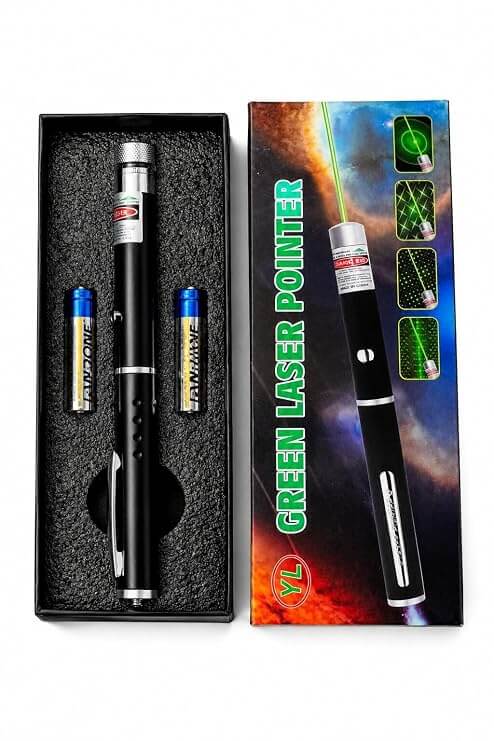 Green Laser Pointer with Multiple Pattern Caps | Battery Operated Laser Pen
