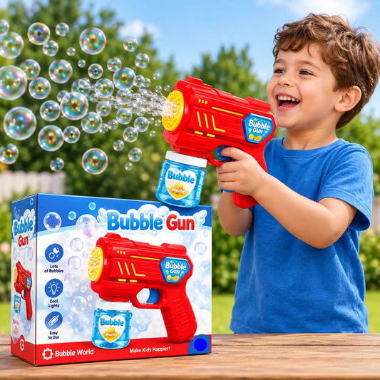 Automatic bubble gun for kids with bubble solution, battery-operated bubble blaster toy