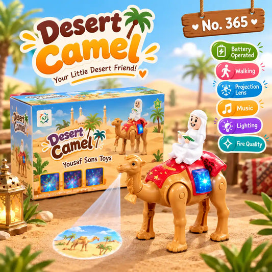 Battery-operated walking camel toy with projection, music and colorful lights