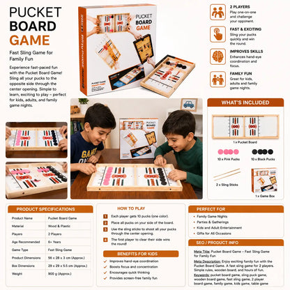Pucket Board Game – Fast Sling Puck Game for 2 Players