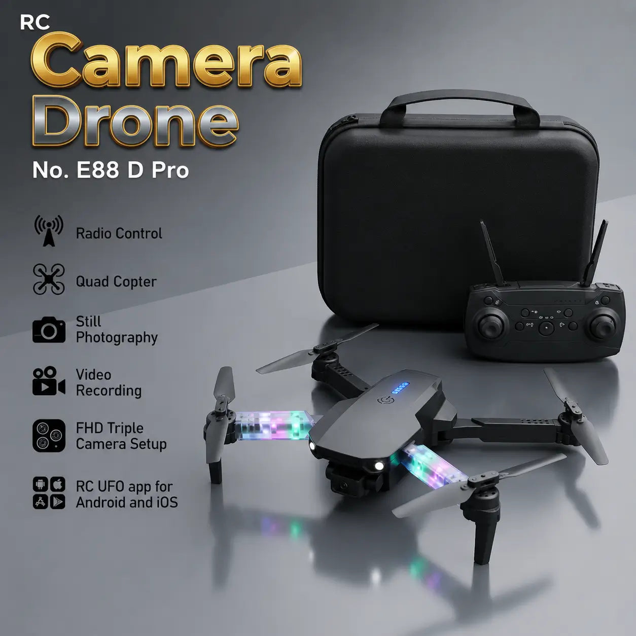 E88 Pro Foldable Drone with HD Camera & Carry Case | Remote Control Quadcopter