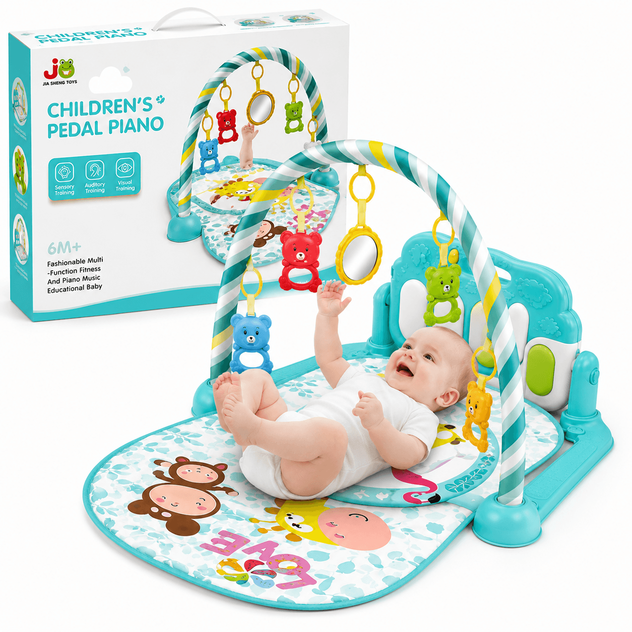 Children's Pedal Piano Play Gym | Baby Activity Mat with Music & Hanging Toys