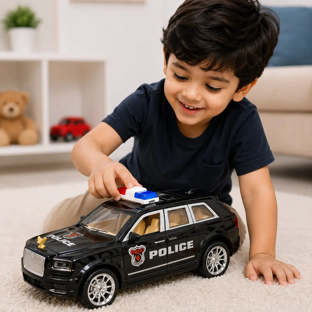 Die-Cast Police SUV Toy Car – Pull Back Action Vehicle for Kids