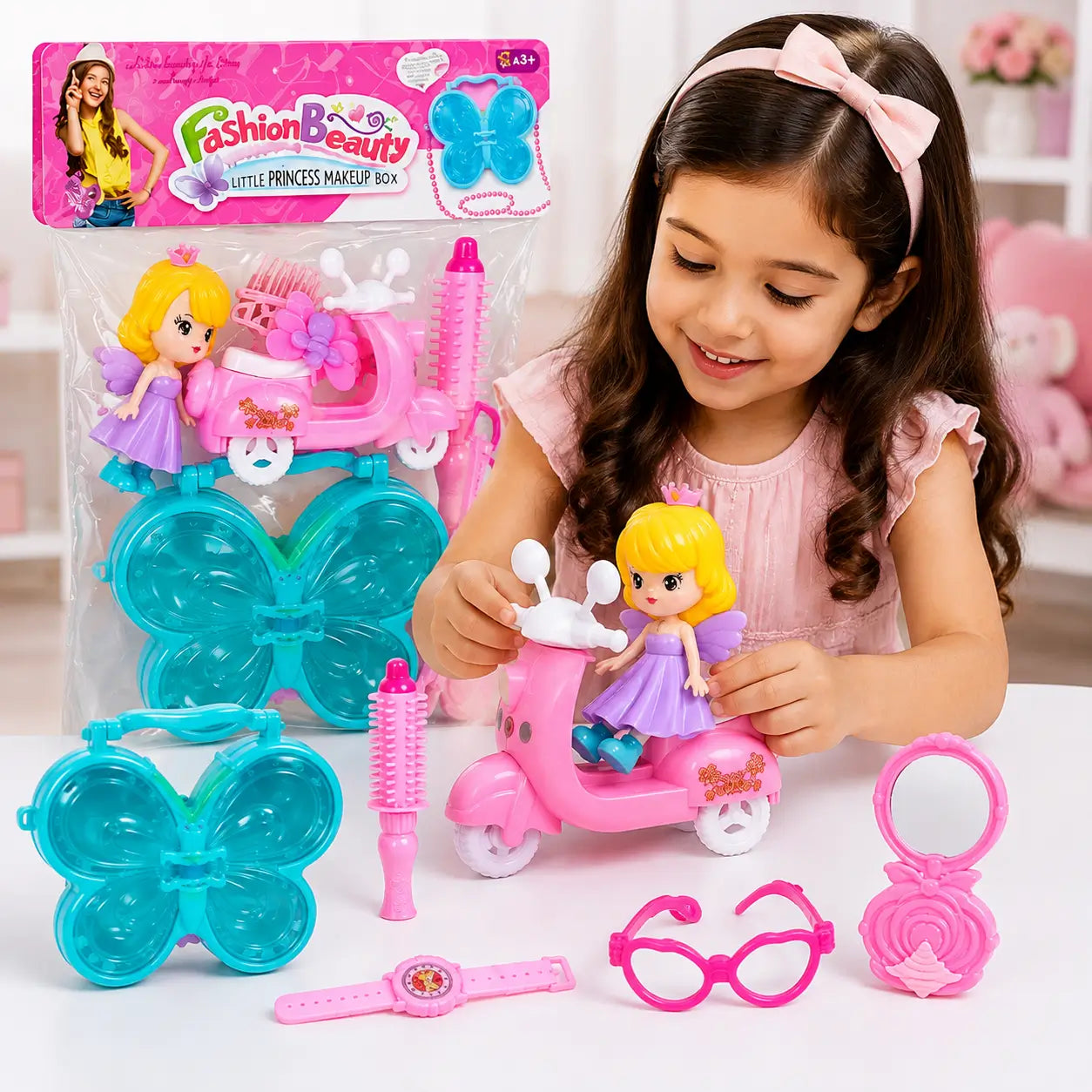 Fashion Beauty Princess Makeup Play Set with Scooter & Accessories for Kids