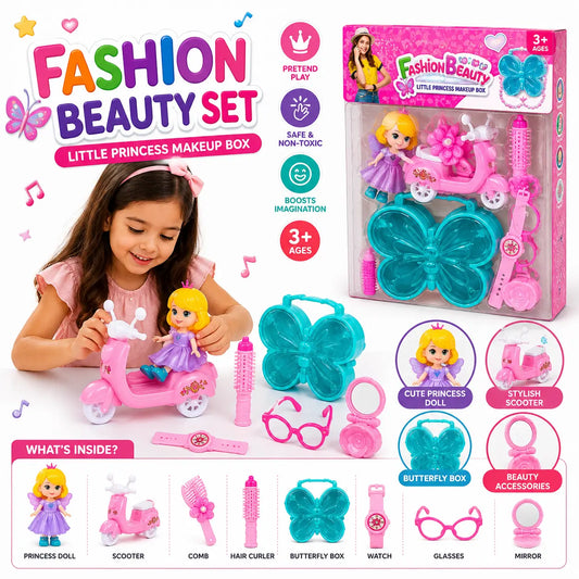 Fashion Beauty Princess Makeup Play Set with Scooter & Accessories for Kids