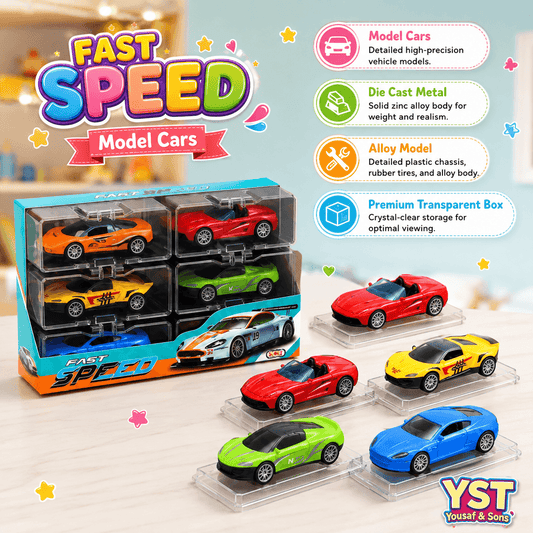 Fast Speed Die-Cast Sports Car Collection – 6 Piece Metal Model Car Set
