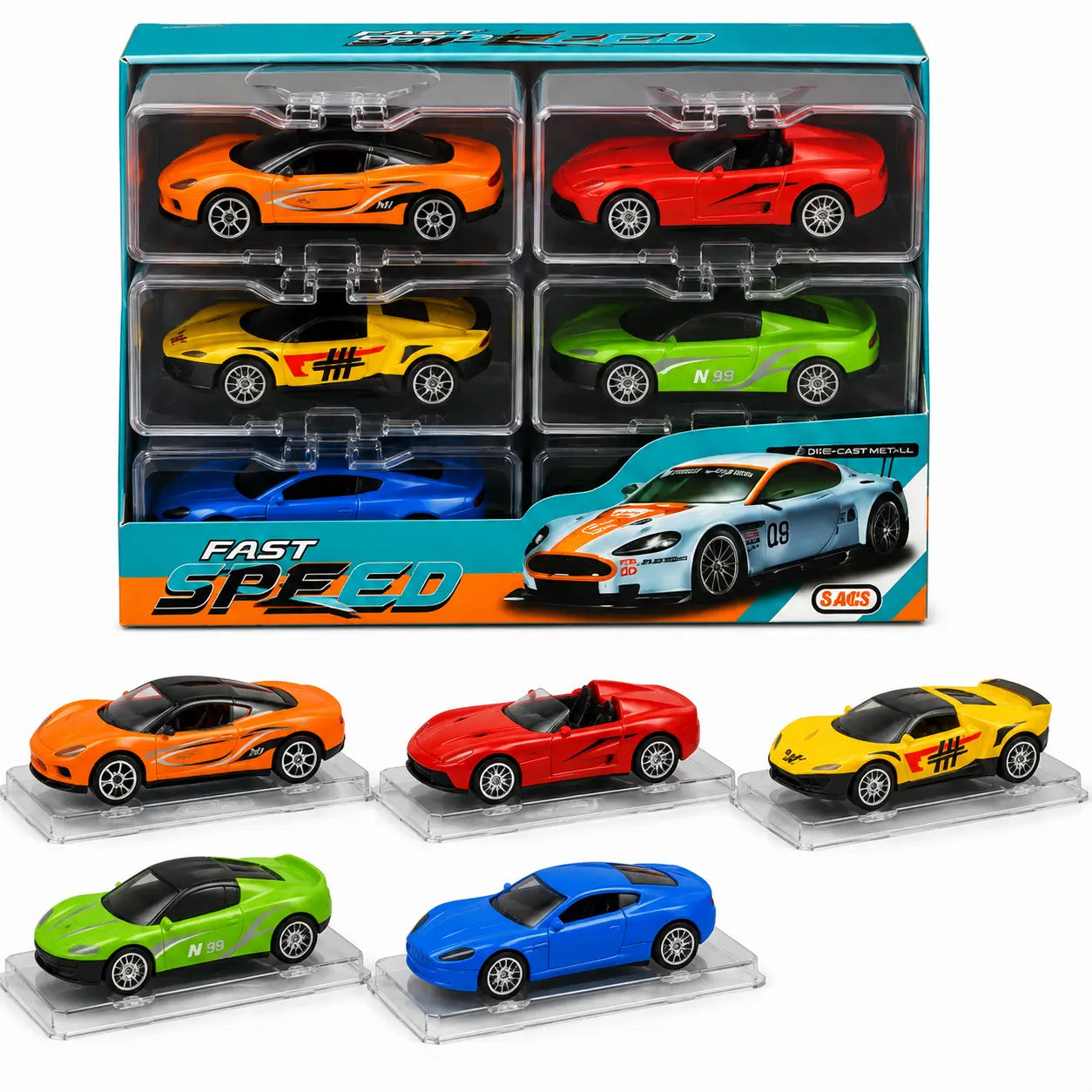 Fast Speed Die-Cast Sports Car Collection – 6 Piece Metal Model Car Set