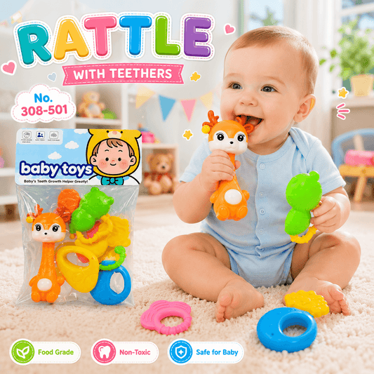 Baby Rattle & Teether Toy Set – Colorful Infant Sensory Toys