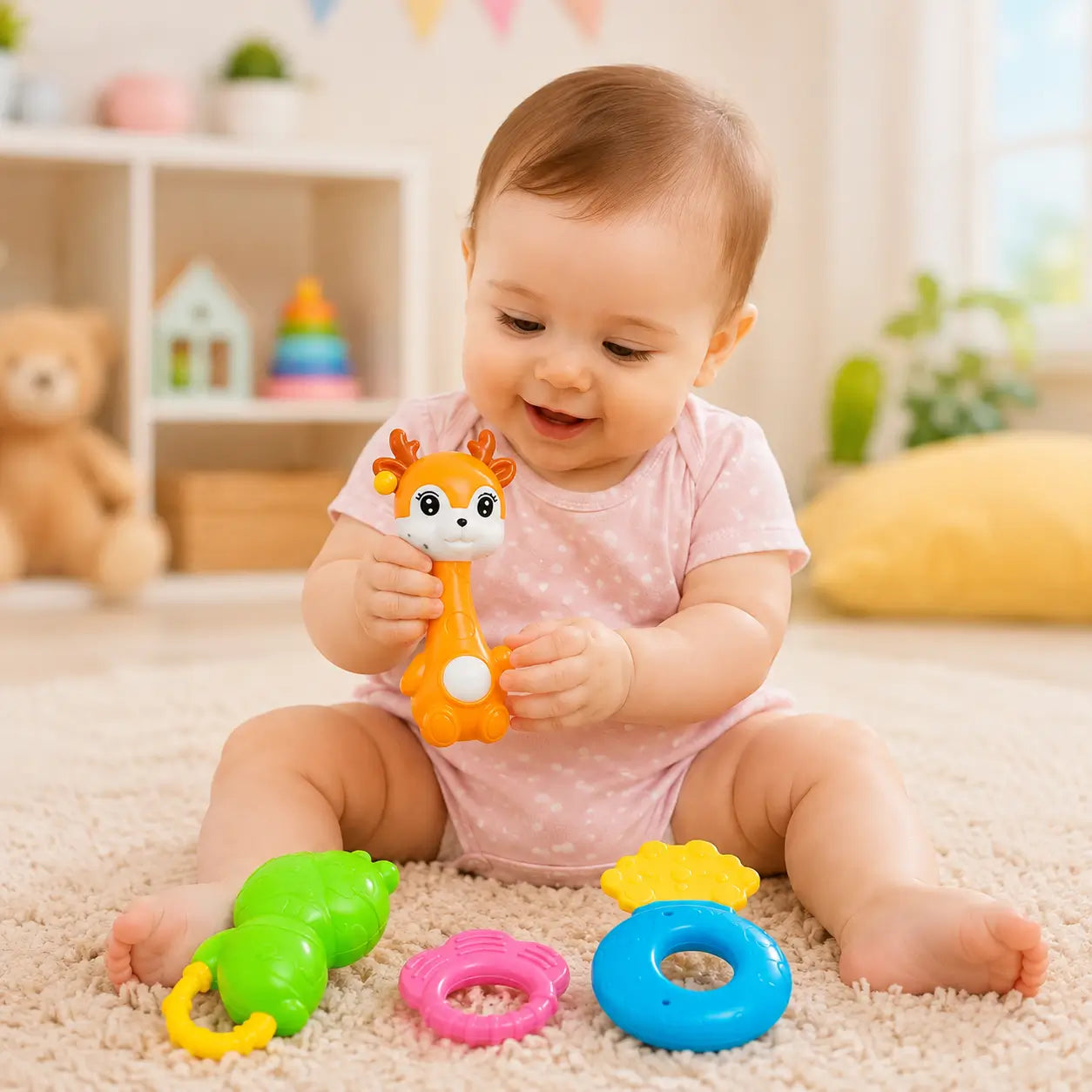 Baby Rattle & Teether Toy Set – Colorful Infant Sensory Toys