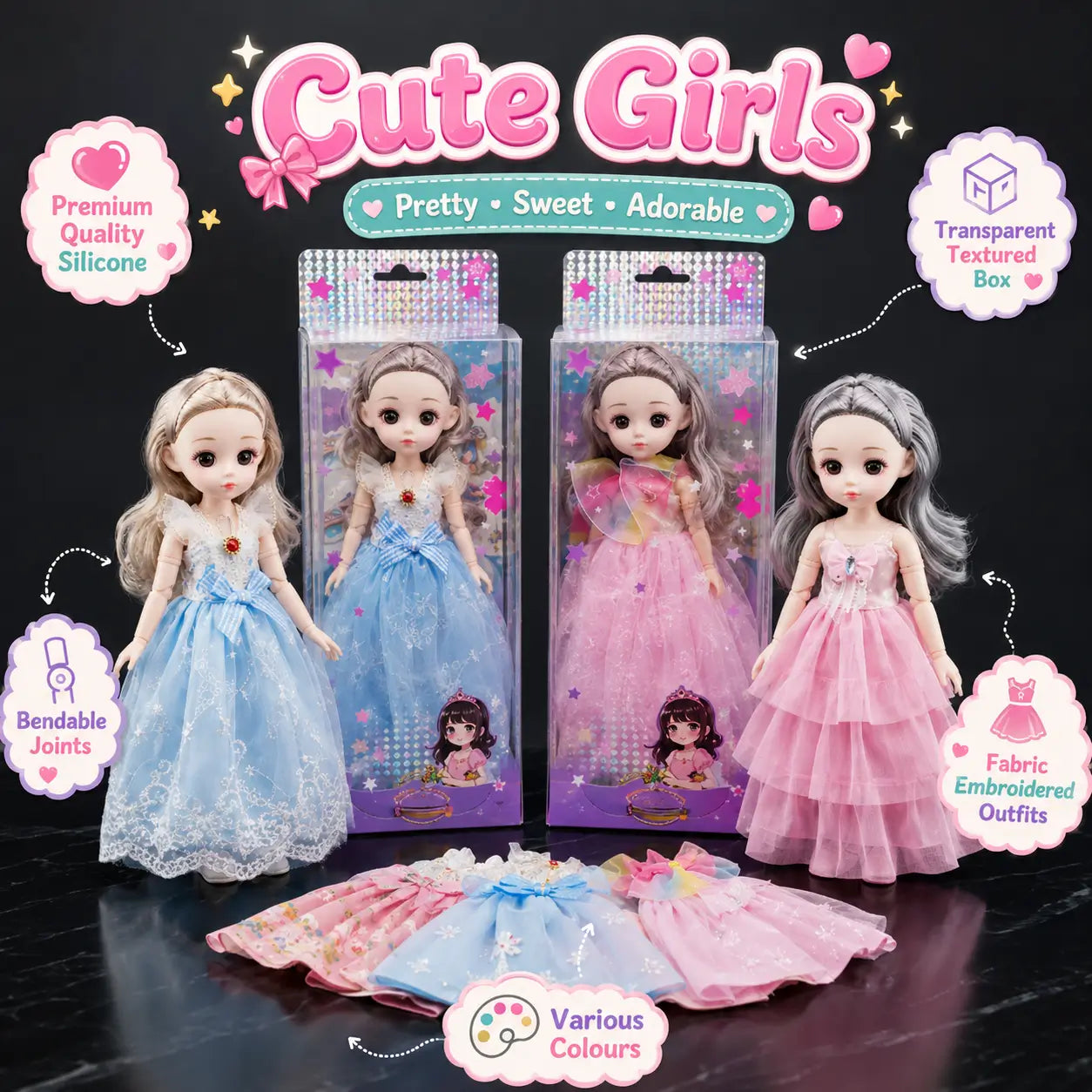 Princess Fashion Doll for Kids – Beautiful Long Hair Dress-Up Doll Toy