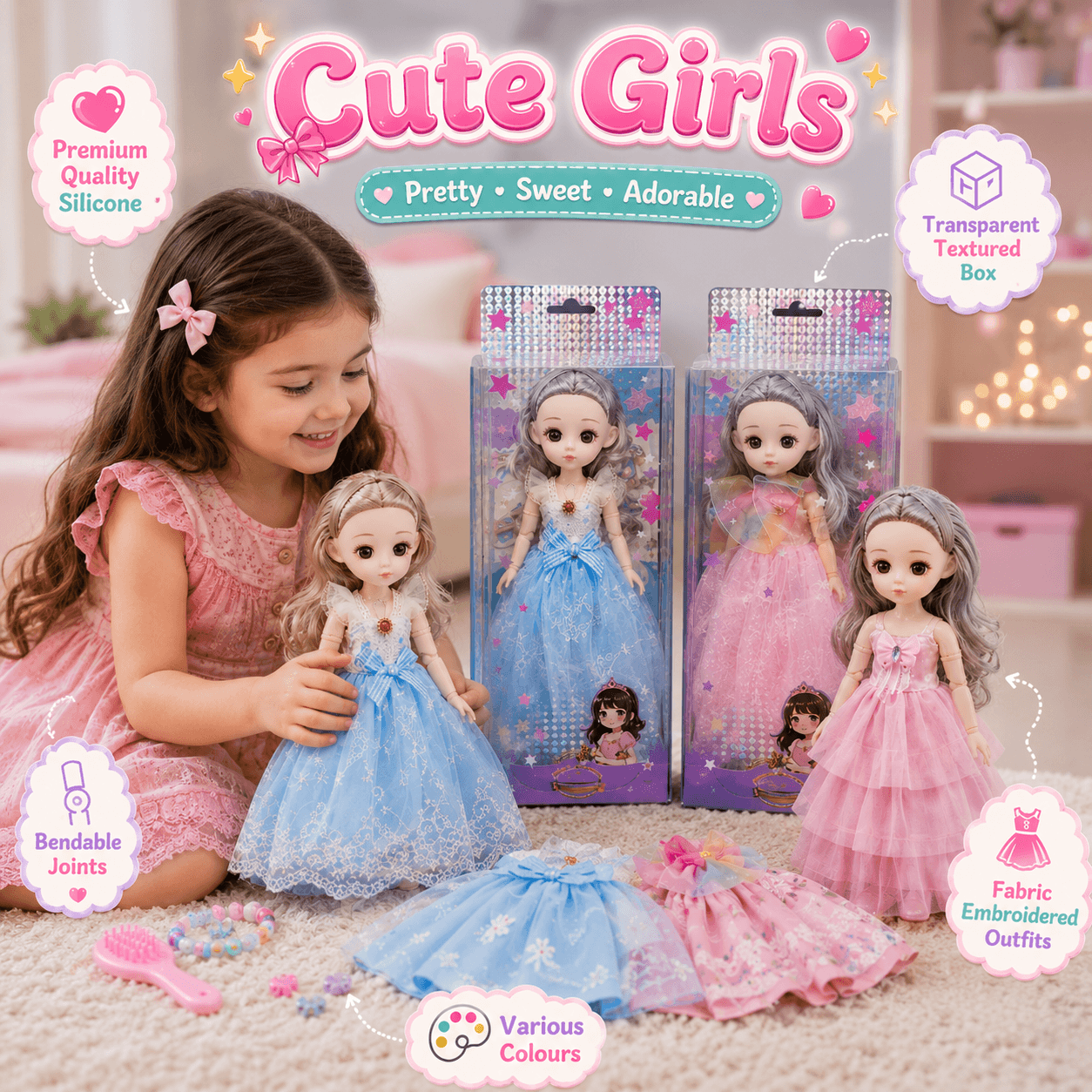 Princess Fashion Doll for Kids – Beautiful Long Hair Dress-Up Doll Toy