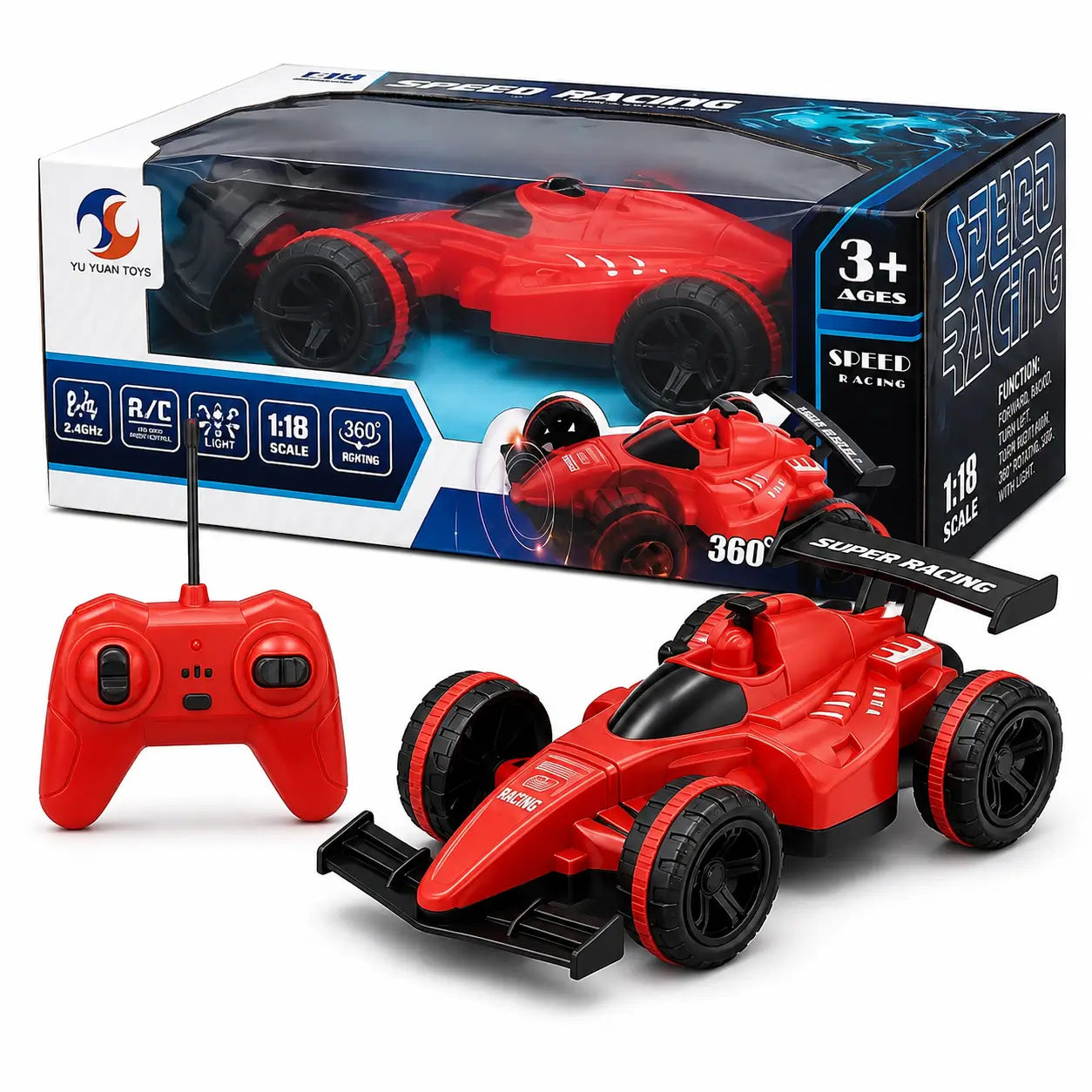 1:18 Remote Control Formula Racing Car – 360° Stunt RC Car with Lights