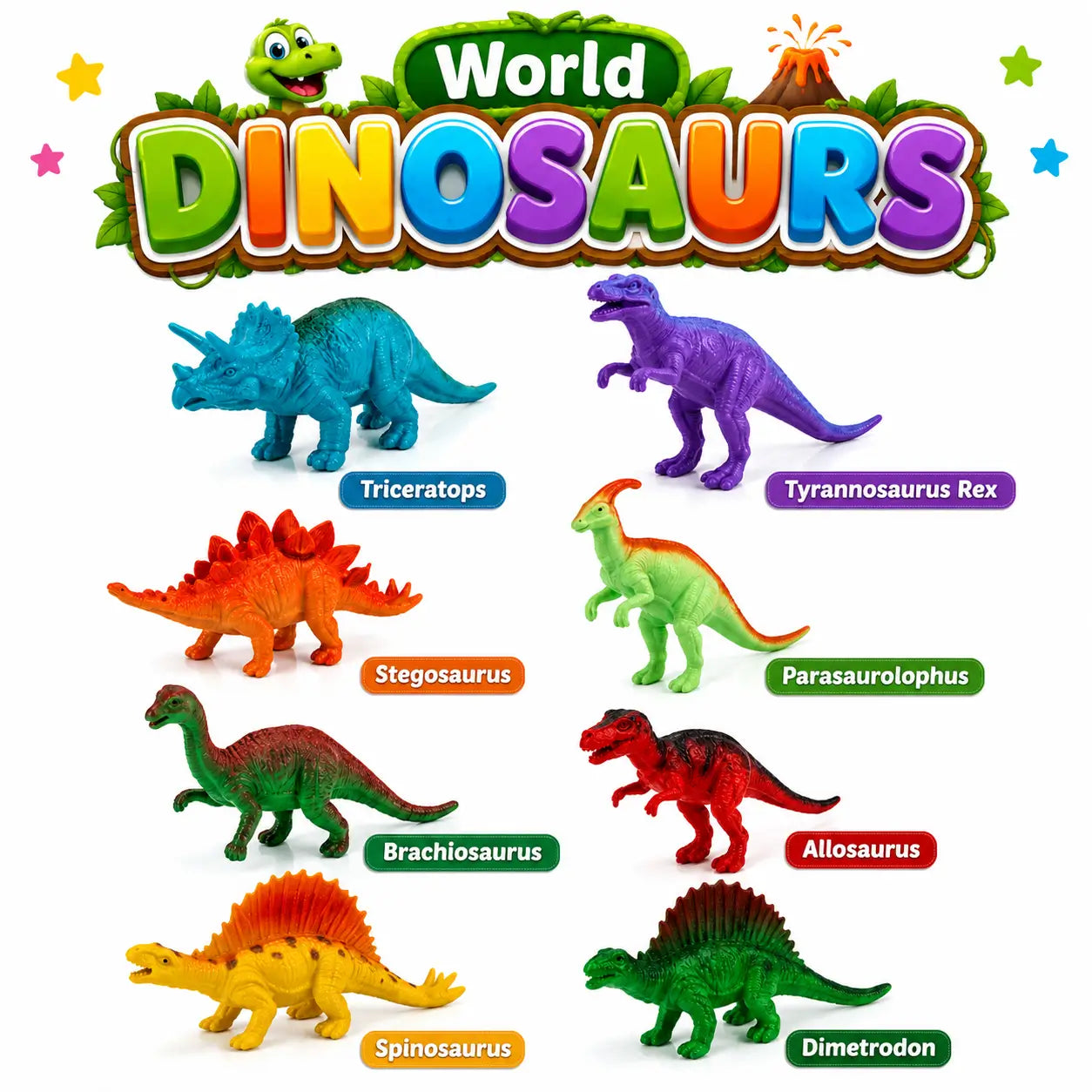 Dinosaur Toy Figures Set for Kids – Colorful Mini Dinosaur Animals Play Set