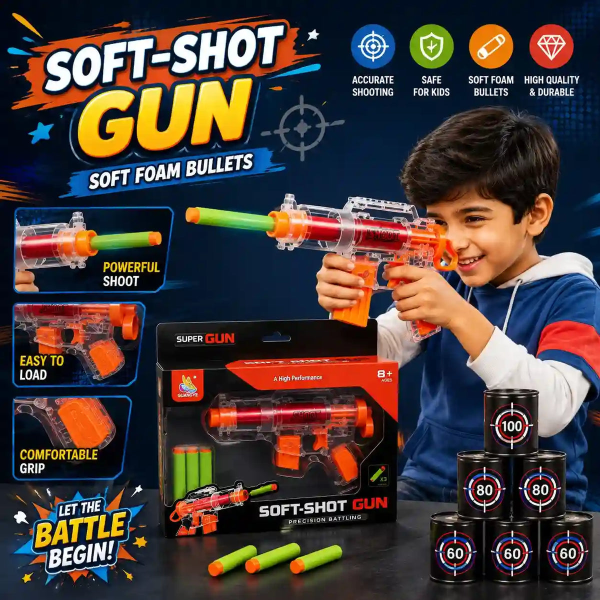 Soft-Shot Gun No. 99541 – Foam Bullet Toy Gun with Suction Cup Bullets