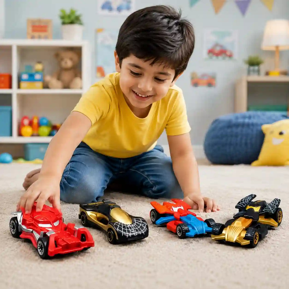 Die-Cast Spider-Man Racing Cars – 4-Piece Metal Model Car Set