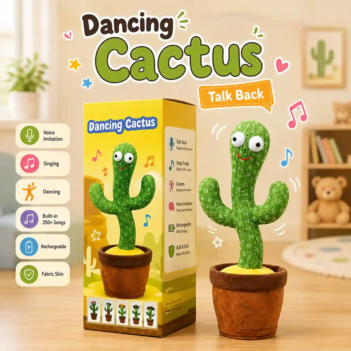 Dancing Cactus Toy – Talking, Singing & Dancing Interactive Plush Toy