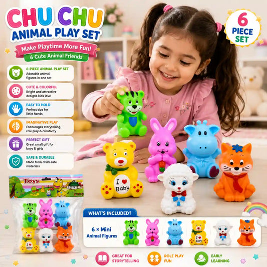 Chu Chu Animal Play Set – 6-Piece Colorful Mini Animal Figures