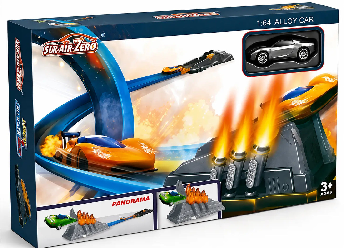 Alloy Car Track Set – Stunt Racing Track with Loop, Launchpad & Jump Ramp