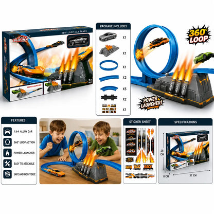 Alloy Car Track Set – Stunt Racing Track with Loop, Launchpad & Jump Ramp