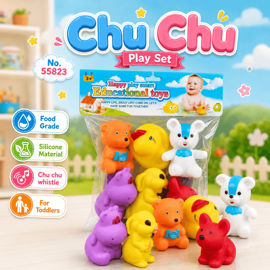 Chu Chu Animal Squeaky Toy Play Set with Soft Silicone Animal Figures for Toddlers