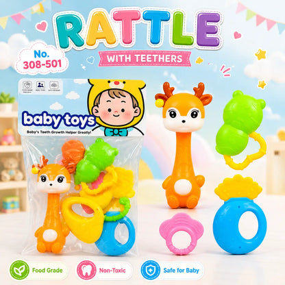 Colorful Baby Rattle and Teether Toy Set for Infants and Toddlers