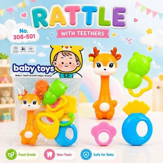 Colorful Baby Rattle and Teether Toy Set for Infants and Toddlers