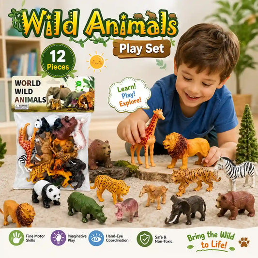 Colorful wild animal figure toy set for kids learning and imaginative play