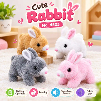 Cute battery operated running rabbit toy with funny sounds and soft fabric skin
