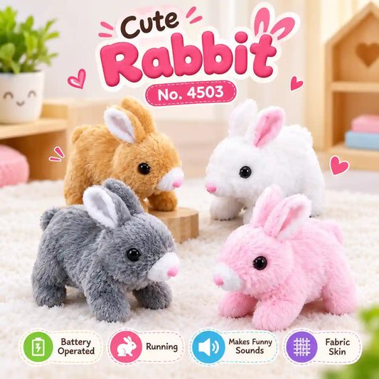 Cute battery operated running rabbit toy with funny sounds and soft fabric skin