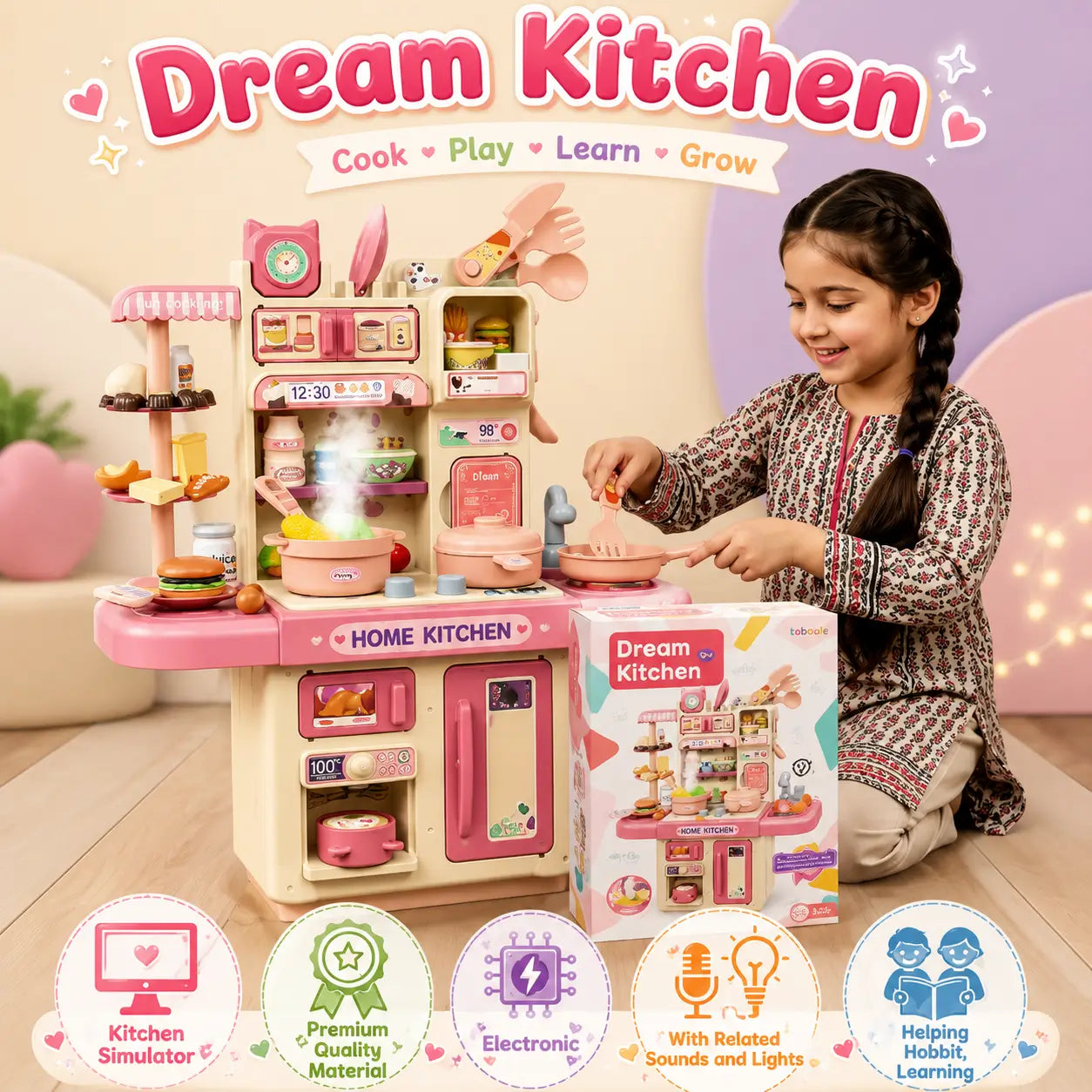 Dream Kitchen Pretend Cooking Play Set with Accessories for Kids