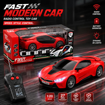 Fast Modern RC Car 1:20 Scale Red Remote Control Sports Car Toy with Wireless Controller for Kids