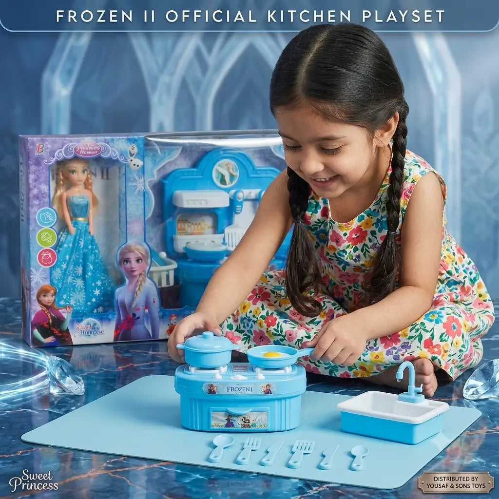 Kids kitchen play set with toy stove, cookware, sink and colorful cooking accessories