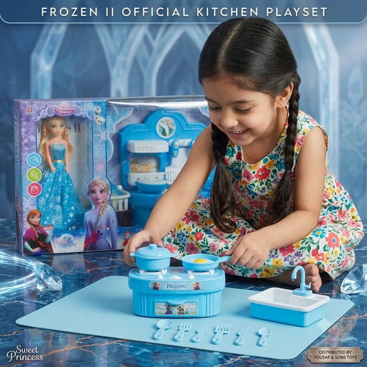 Kids kitchen play set with toy stove, cookware, sink and colorful cooking accessories