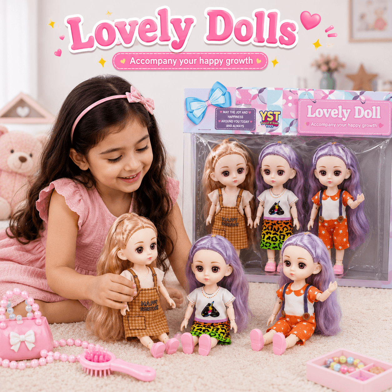 Lovely Dolls Mini Fashion Doll Set with Bendable Joints for Kids