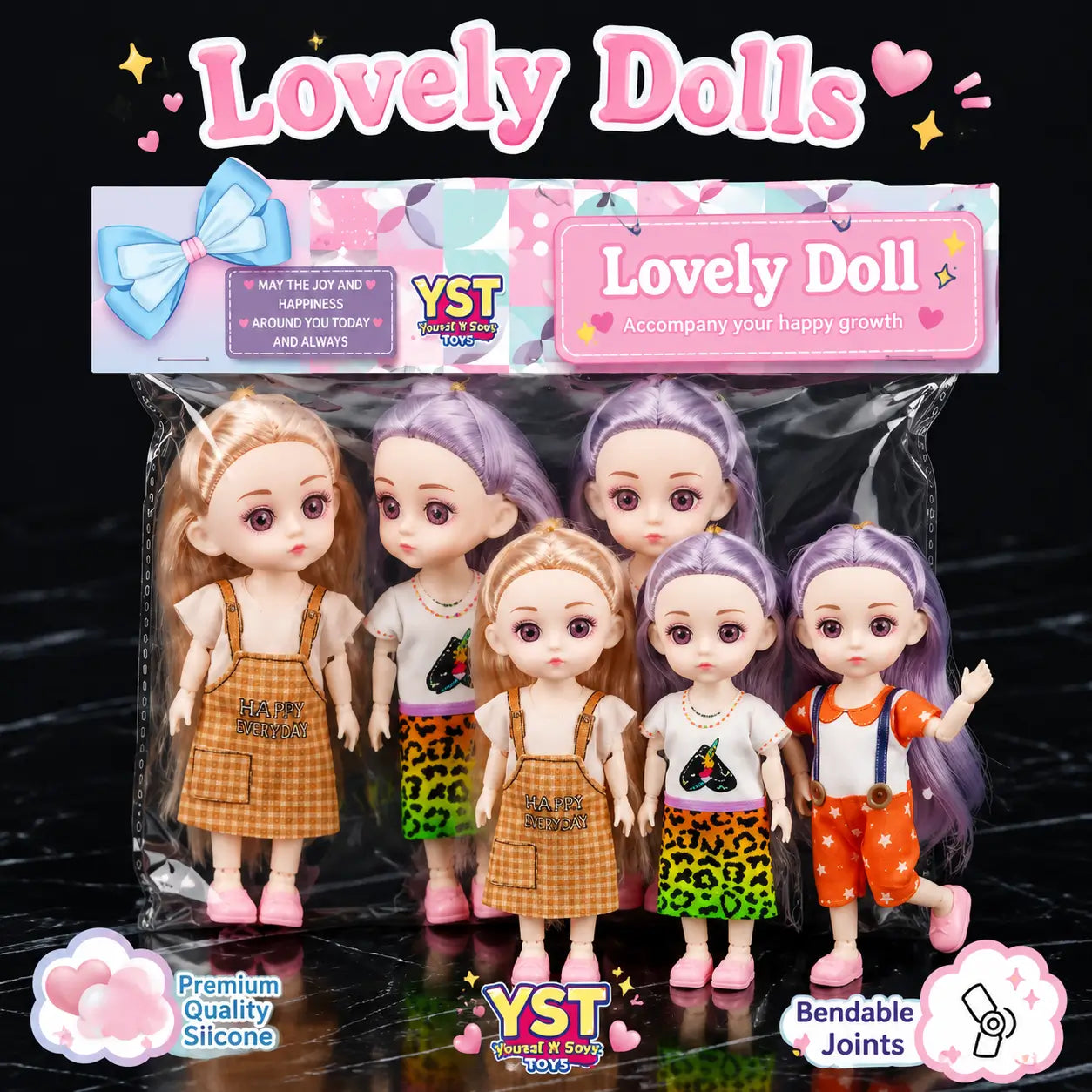 Lovely Dolls Mini Fashion Doll Set with Bendable Joints for Kids