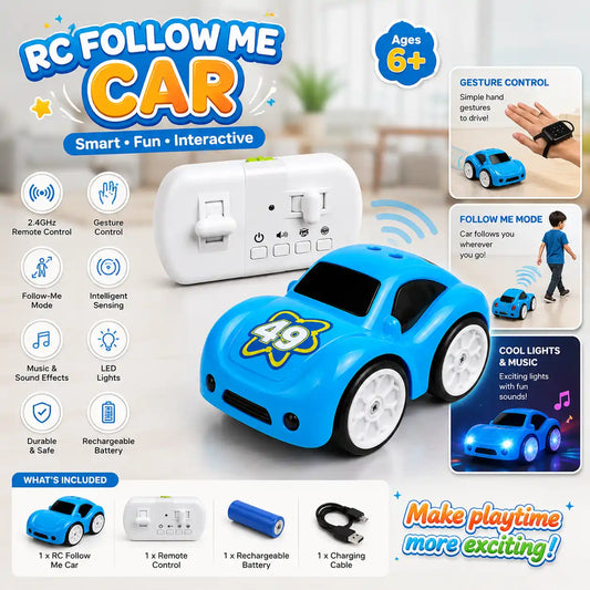 RC Follow Me Car with Gesture Control and 2.4GHz Remote Control for Kids