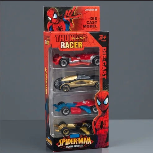 Die-Cast Spider-Man Racing Cars – 4-Piece Metal Model Car Set