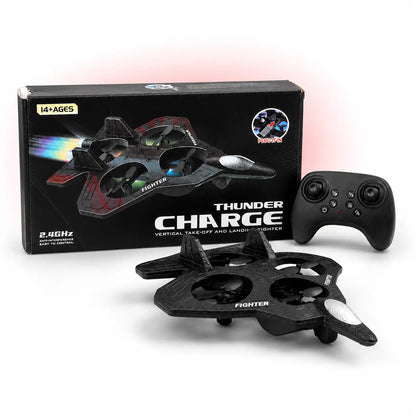 Thunder Charge 2.4GHz RC Fighter Jet Drone with Remote Control, Rechargeable LED Flying Toy