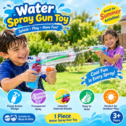Transparent water spray gun toy with pump action for kids outdoor water play
