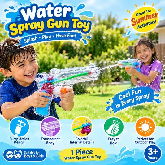 Transparent water spray gun toy with pump action for kids outdoor water play